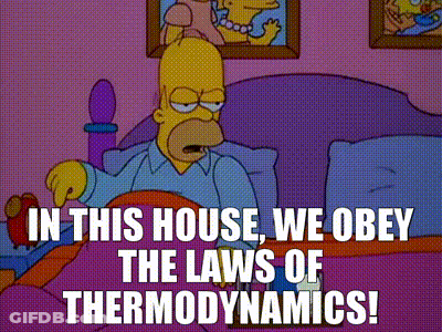 A Cartoon Of Homer Simpson Laying On A Bed With The Words In This House We Obey The Laws Of Thermodynamics GIF