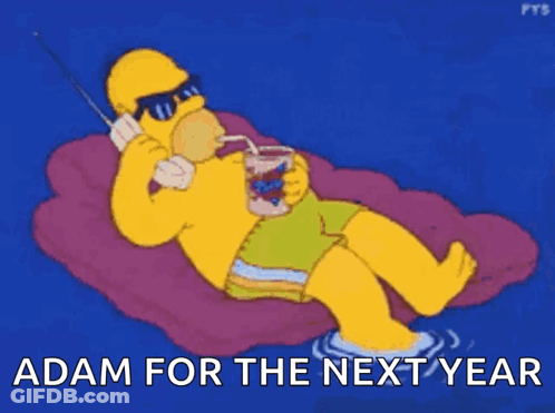 A Cartoon Of Homer Simpson Laying On A Pillow With The Words Adam For The Next Year GIF