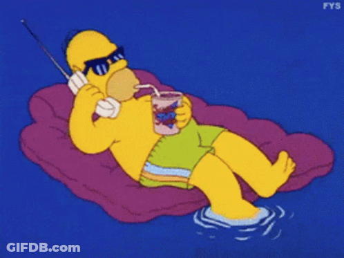 A Cartoon Of Homer Simpson Laying On A Raft Talking On A Phone GIF