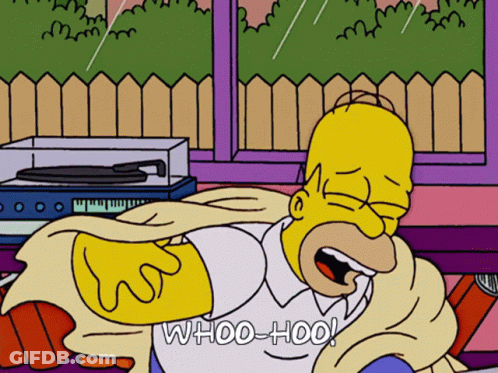 A Cartoon Of Homer Simpson Laying On The Floor With The Words Whoo-Hoo Above Him GIF