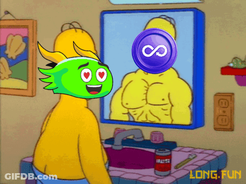 A Cartoon Of Homer Simpson Looking At Himself In A Mirror With A Purple Coin With The Letter S On It GIF