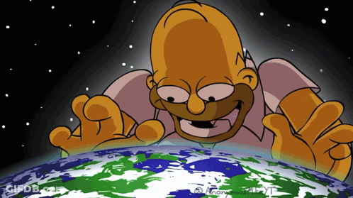 A Cartoon Of Homer Simpson Looking At The Earth With A Watermark That Says Anonymous GIF