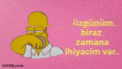A Cartoon Of Homer Simpson On A Pink Background With The Words Uzgunum Biraz Zamana Ihtiyacim Var GIF
