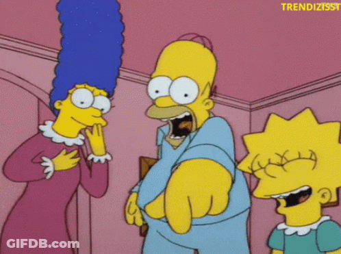 A Cartoon Of Homer Simpson Pointing At Marge And Lisa Simpson GIF