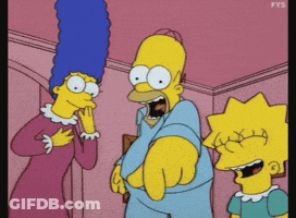 A Cartoon Of Homer Simpson Pointing At Marge Simpson And Maggie Simpson GIF