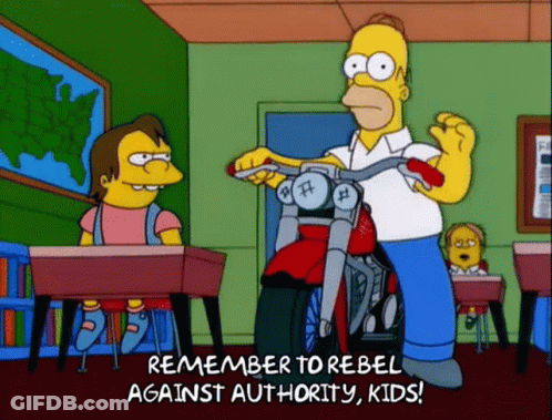Homer Simpson Riding Motorcycle Rebellion Text GIF