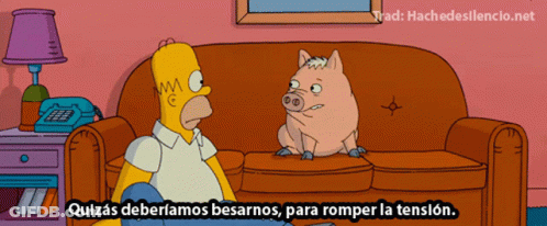 A Cartoon Of Homer Simpson Sitting On A Couch With A Pig On It GIF