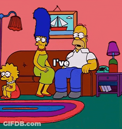 A Cartoon Of Homer Simpson Sitting On A Couch With Marge Simpson Sitting Next To Him GIF