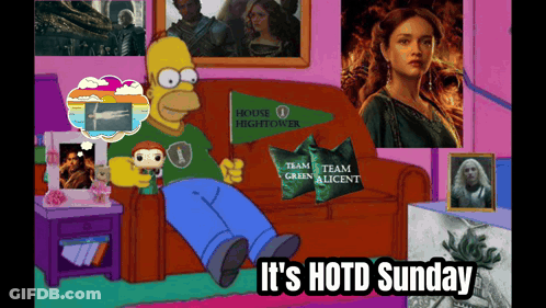 A Cartoon Of Homer Simpson Sitting On A Couch With The Words It 'S Hotd Sunday GIF