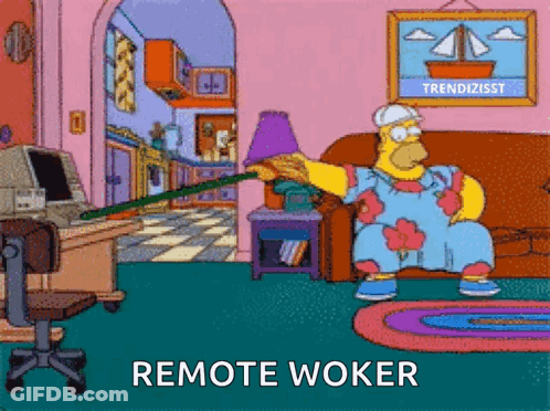 A Cartoon Of Homer Simpson Sitting On A Couch With The Words Remote Woker Below Him GIF