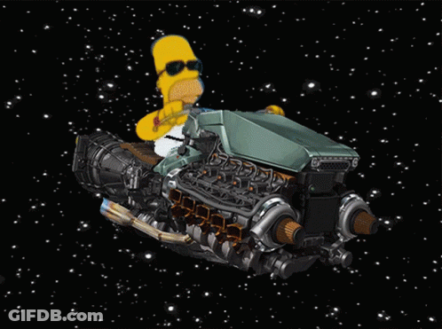A Cartoon Of Homer Simpson Sitting On A Space Engine GIF