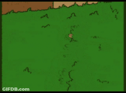 A Cartoon Of Homer Simpson Standing In A Grassy Field GIF
