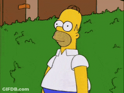 A Cartoon Of Homer Simpson Standing In Front Of A Green Bush GIF