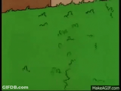 A Cartoon Of Homer Simpson Standing In Front Of A Lush Green Field GIF