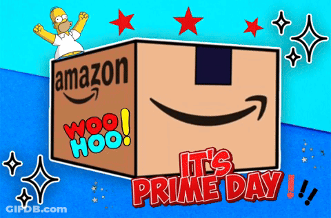 A Cartoon Of Homer Simpson Standing Next To An Amazon Box That Says Woo Hoo GIF