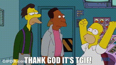 A Cartoon Of Homer Simpson Standing Next To Two Other Men And Saying `` Thank God It 'S Tgif '' . GIF