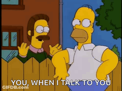 A Cartoon Of Homer Simpson Talking To Ned Flanders GIF