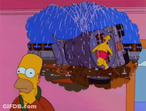 A Cartoon Of Homer Simpson Thinking About A Fountain With Winnie The Pooh Coming Out Of It GIF