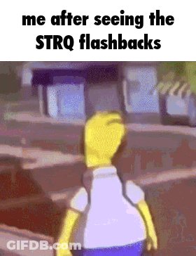 A Cartoon Of Homer Simpson Walking Down A Street With The Words Me After Seeing The Strq Flashbacks GIF