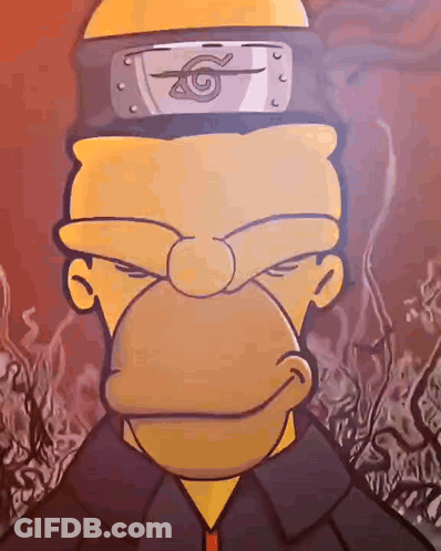A Cartoon Of Homer Simpson Wearing A Headband With A Symbol On It GIF