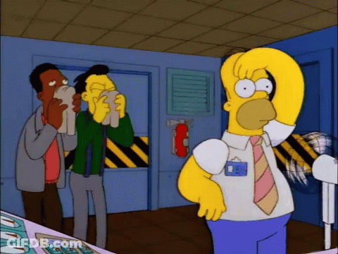 A Cartoon Of Homer Simpson Wearing A Name Tag That Says ' E ' On It GIF