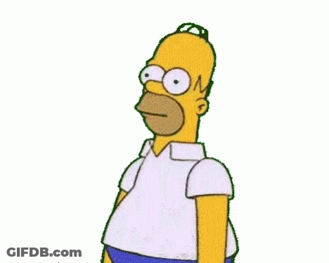 A Cartoon Of Homer Simpson With A Bun On His Head And A White Shirt GIF