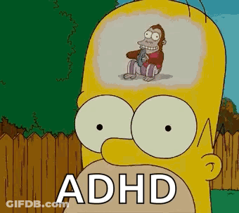 A Cartoon Of Homer Simpson With A Monkey In His Head And The Word Adhd . GIF