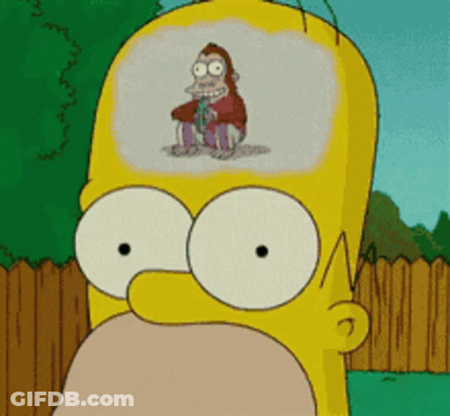 A Cartoon Of Homer Simpson With A Monkey In His Mind GIF