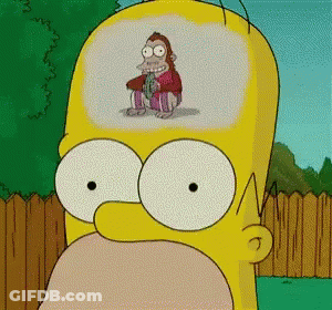 A Cartoon Of Homer Simpson With A Monkey Inside Of His Head GIF