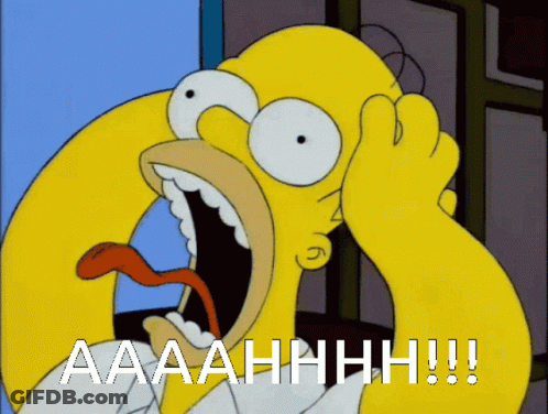 A Cartoon Of Homer Simpson With A Surprised Look On His Face And The Words Aaahhhh Written In White GIF