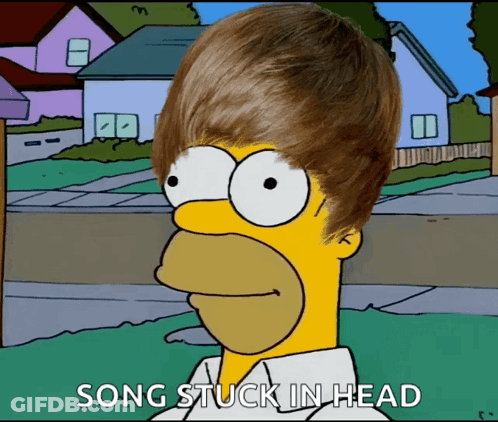 A Cartoon Of Homer Simpson With The Words Song Stuck In Head On The Bottom GIF