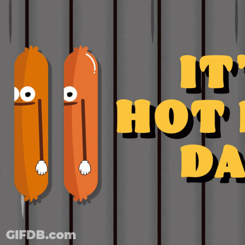 A Cartoon Of Hot Dogs Behind Bars With The Words It 'S Hot Da GIF