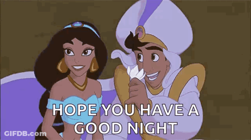 A Cartoon Of Jasmine And Aladdin With The Words Hope You Have A Good Night Below Them GIF