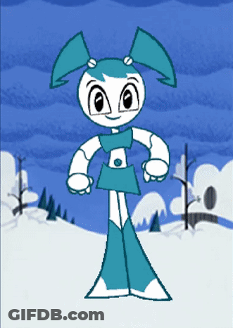 A Cartoon Of Jenny From My Life As A Teenage Robot Standing In The Snow GIF