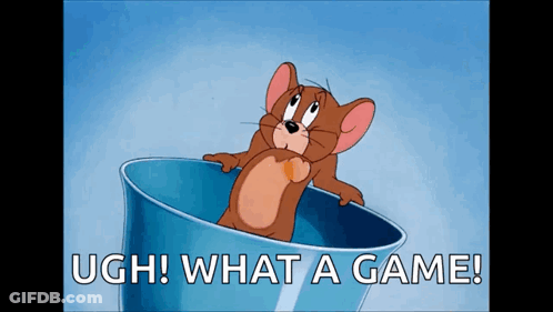 A Cartoon Of Jerry In A Cup With The Words Ugh What A Game Written Below Him GIF