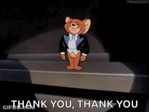 A Cartoon Of Jerry In A Tuxedo Says " Thank You " GIF