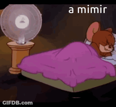 A Cartoon Of Jerry Sleeping On A Bed Next To A Fan And A Lamp . GIF