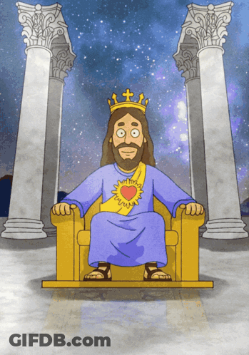 A Cartoon Of Jesus Sitting On A Throne GIF