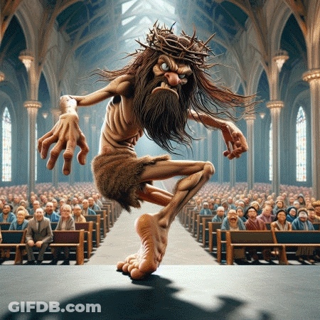 A Cartoon Of Jesus Wearing A Crown Of Thorns GIF