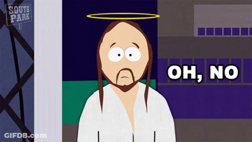 A Cartoon Of Jesus With A Halo And The Words Oh No Below Him GIF