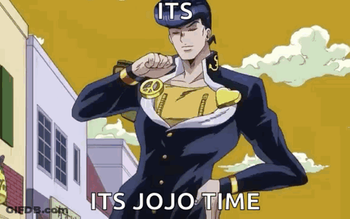 A Cartoon Of Jotaro Kujo From Jojo 'S Bizarre Adventure Is Standing In Front Of A Building . GIF