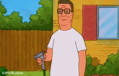 A Cartoon Of King Of The Hill Holding A Hose GIF