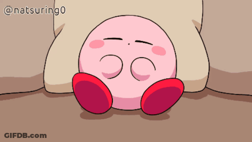 A Cartoon Of Kirby Laying Under A Pillow With The Name Natsuring0 On The Bottom GIF