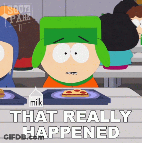 A Cartoon Of Kyle From South Park Sitting At A Table With A Box Of Milk GIF