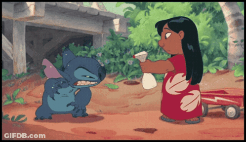A Cartoon Of Lilo And Stitch Spraying Each Other GIF