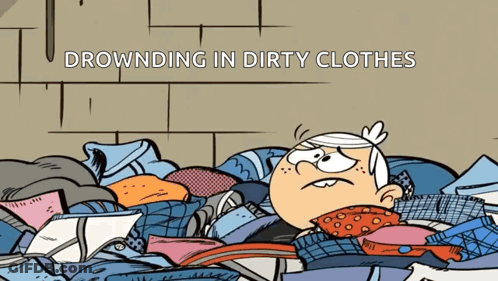 A Cartoon Of Lincoln Loud Laying On A Pile Of Dirty Clothes GIF
