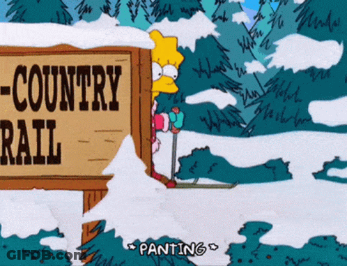 A Cartoon Of Lisa Simpson Skiing Next To A Sign That Says " Country Rail " GIF