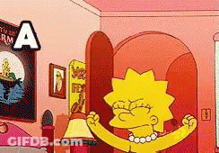 A Cartoon Of Lisa Simpson Standing In A Bedroom GIF