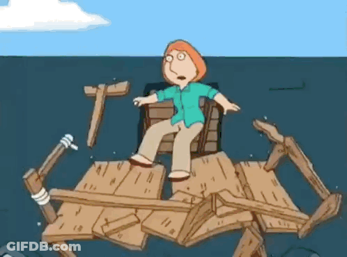 A Cartoon Of Lois Griffin Sitting On A Raft In The Ocean GIF