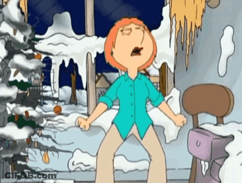 A Cartoon Of Lois Griffin Standing In Front Of A Christmas Tree GIF